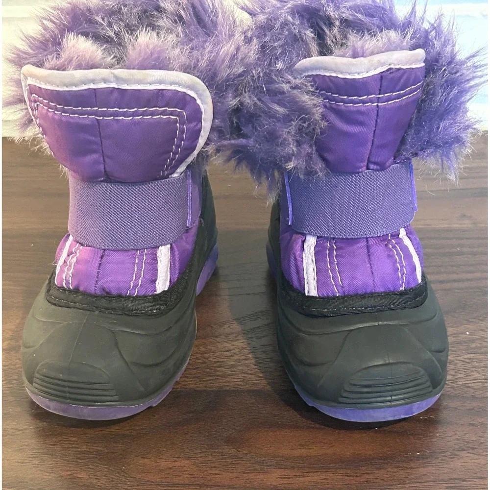 Kamik Toddler Girls Purple Black Faux Fur Trim Winter Snow Boots Sz. 7 Insulated